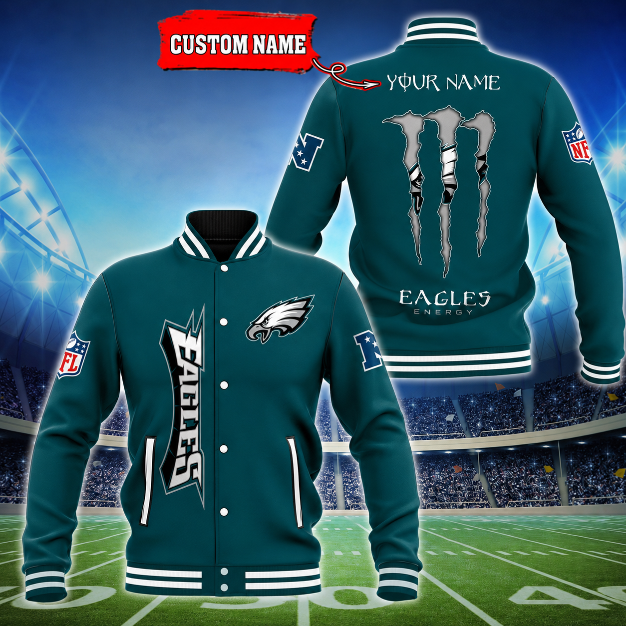 LIMITED EDITION - NEW CUSTOMIZED NFL02 PPE PHILADELPHIA EAGLES SATIN VARSITY & BASEBALL JACKET