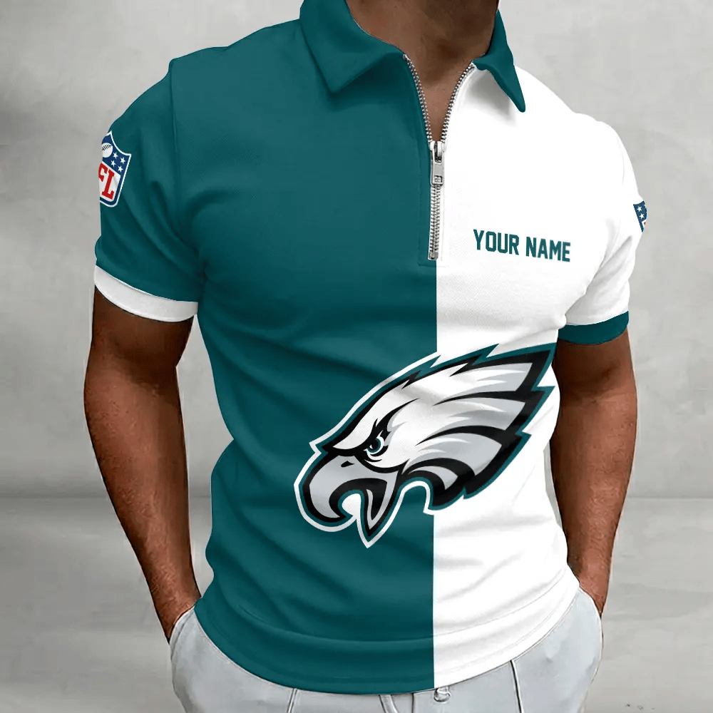 [SPECIAL OFFER] NEW CUSTOMIZED NFL02 PPE PHILADELPHIA EAGLES ZIP POLO SHIRT