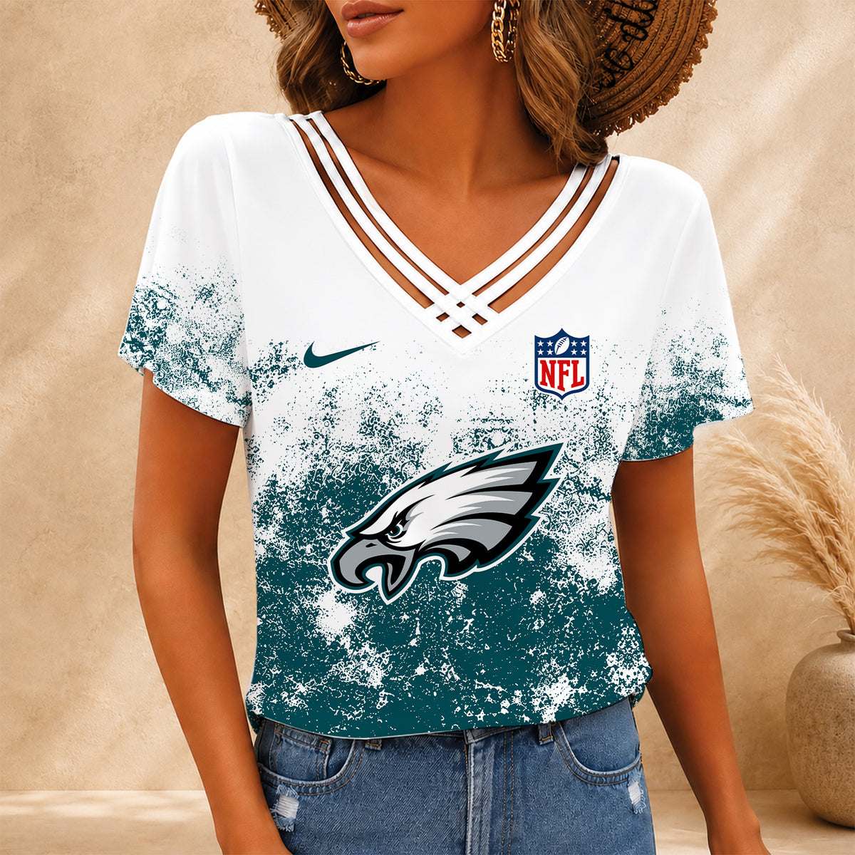[SPECIAL OFFER] NEW CUSTOMIZED NFL02 PPE PHILADELPHIA EAGLES V-NECK SHIRT