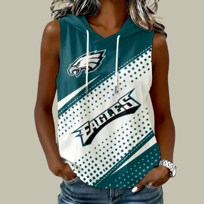 [SPECIAL OFFER] NEW CUSTOMIZED NFL02 PPE PHILADELPHIA EAGLES WOMEN'S SLEEVELESS HOODED POCKET TANK TOP