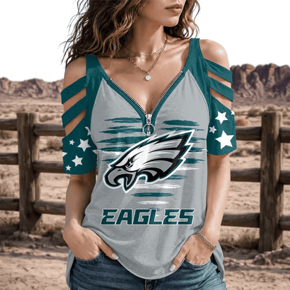 [SPECIAL OFFER] NEW CUSTOMIZED NFL02 PPE PHILADELPHIA EAGLES STRAPPY COLD-SHOULDER TOP
