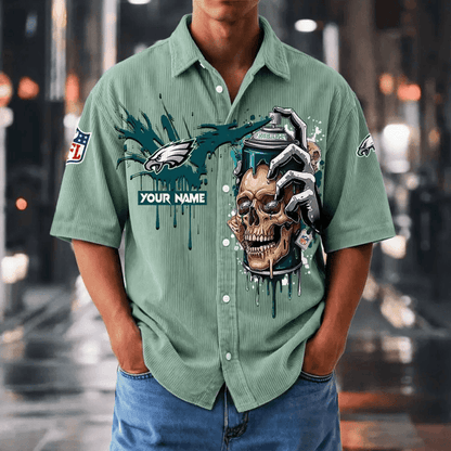 [SPECIAL OFFER] NEW CUSTOMIZED NFL02 PPE PHILADELPHIA EAGLES SEERSUCKER BUTTON SHIRT