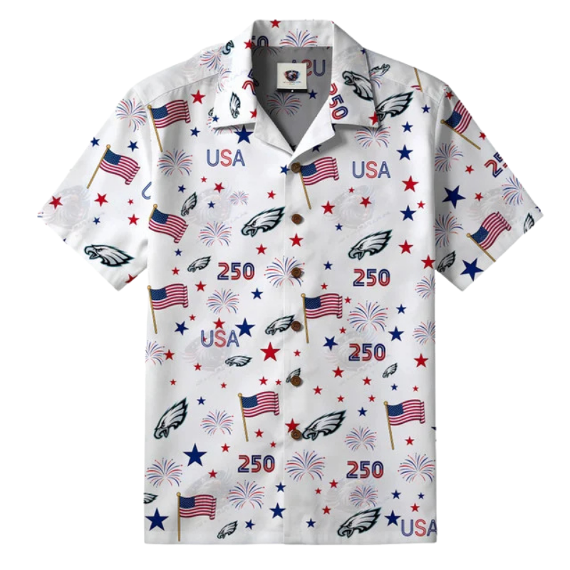 LIMITED EDITION - NEW CUSTOMIZED NFL02 PPE PHILADELPHIA EAGLES PATRIOTIC 250 USA HAWAIIAN SHIRT