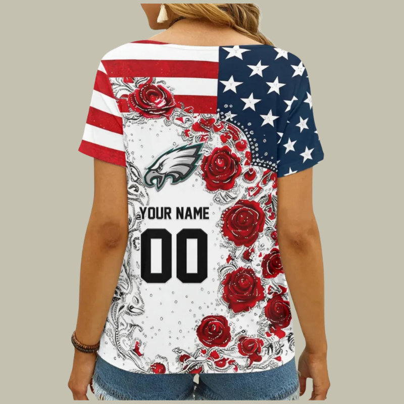 [SPECIAL OFFER] NEW CUSTOMIZED NFL02 PPE PHILADELPHIA EAGLES V-NECK FEMALE SHIRT