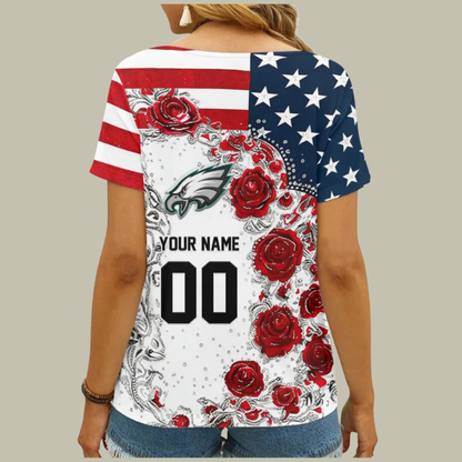 [SPECIAL OFFER] NEW CUSTOMIZED NFL02 PPE PHILADELPHIA EAGLES V-NECK FEMALE SHIRT
