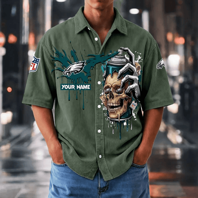 [SPECIAL OFFER] NEW CUSTOMIZED NFL02 PPE PHILADELPHIA EAGLES SEERSUCKER BUTTON SHIRT