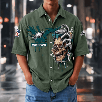 [SPECIAL OFFER] NEW CUSTOMIZED NFL02 PPE PHILADELPHIA EAGLES SEERSUCKER BUTTON SHIRT