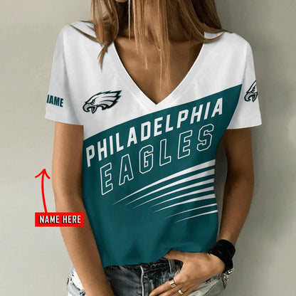 [SPECIAL OFFER] NEW CUSTOMIZED NFL02 PPE PHILADELPHIA EAGLES V-NECK FEMALE SHIRT