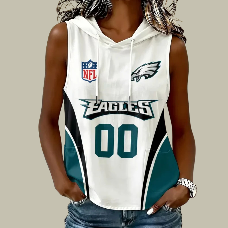 [SPECIAL OFFER] NEW CUSTOMIZED NFL02 PPE PHILADELPHIA EAGLES WOMEN'S SLEEVELESS HOODED POCKET TANK TOP