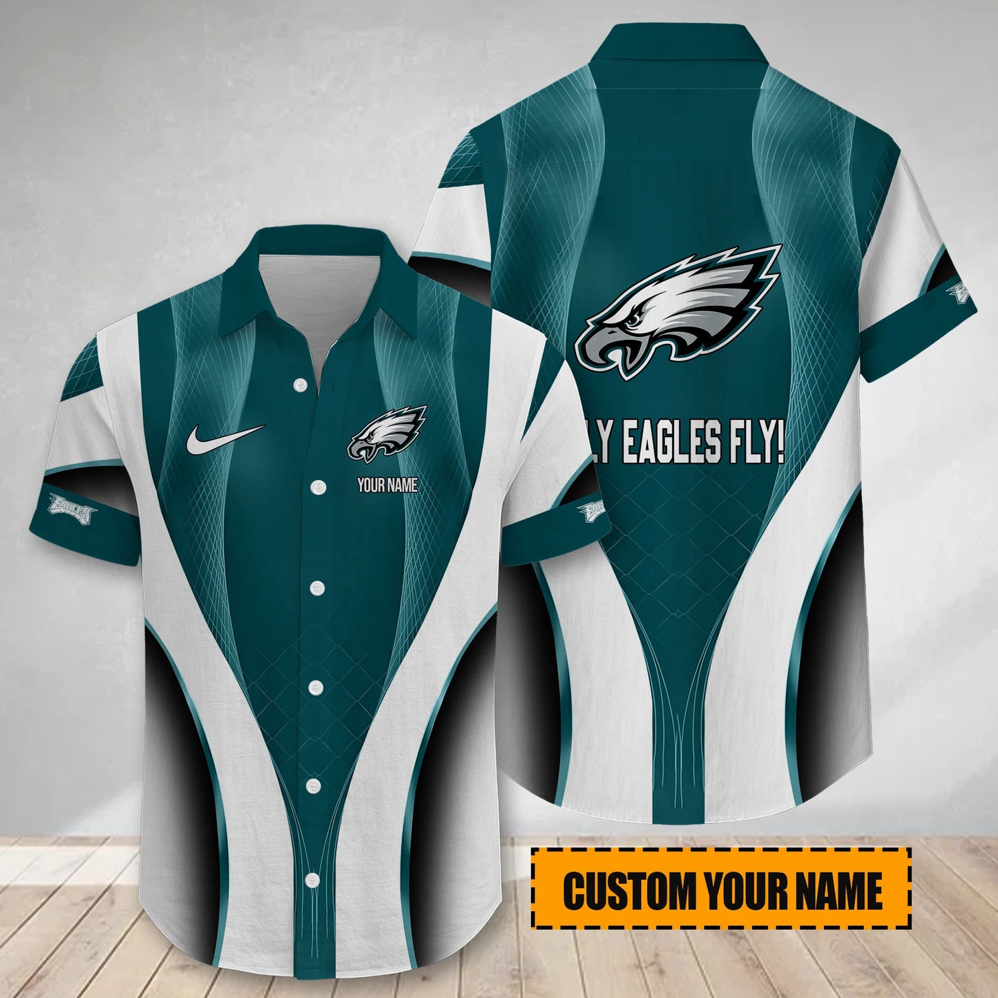 LIMITED EDITION - NEW CUSTOMIZED NFL02 PPE PHILADELPHIA EAGLES SHORT SLEEVE BUTTON-UP SHIRT