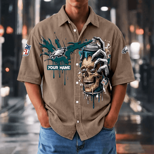 [SPECIAL OFFER] NEW CUSTOMIZED NFL02 PPE PHILADELPHIA EAGLES SEERSUCKER BUTTON SHIRT