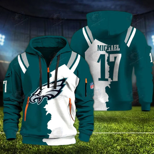 [SPECIAL OFFER] NEW CUSTOMIZED NFL02 PPE PHILADELPHIA EAGLES QUARTER ZIP HOODIE