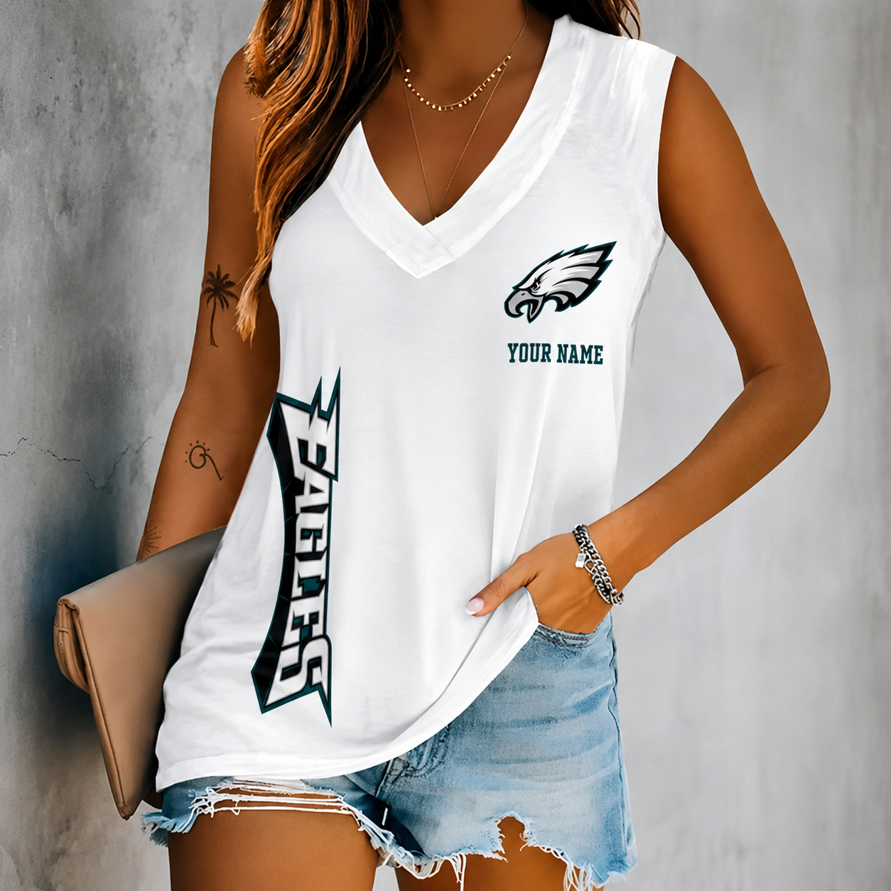 LIMITED EDITION - NEW CUSTOMIZED NFL02 PPE PHILADELPHIA EAGLES WOMEN'S V-NECK TANK TOP