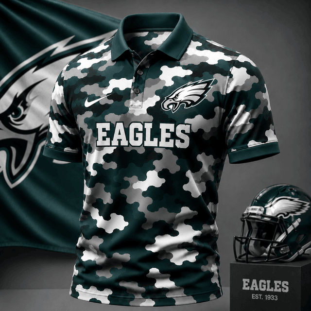 [SPECIAL OFFER] NEW CUSTOMIZED NFL02 PPE PHILADELPHIA EAGLES CAMO POLO SHIRT
