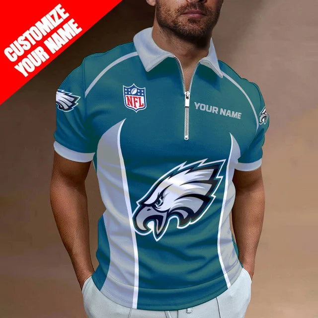 LIMITED EDITION - NEW CUSTOMIZED NFL02 PPE PHILADELPHIA EAGLES ZIP POLO SHIRT