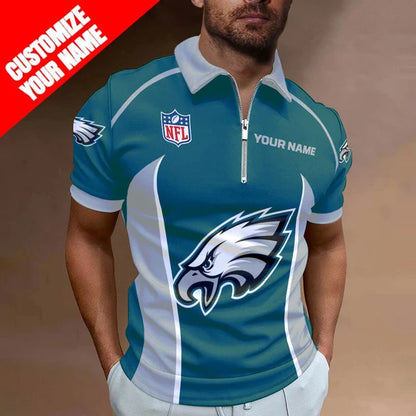 LIMITED EDITION - NEW CUSTOMIZED NFL02 PPE PHILADELPHIA EAGLES ZIP POLO SHIRT