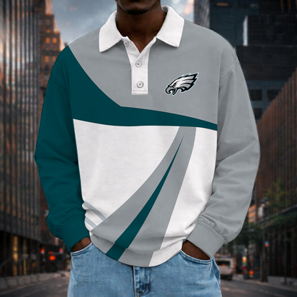[SPECIAL OFFER] NEW CUSTOMIZED NFL02 PPE PHILADELPHIA EAGLES O-RING LONG SLEEVE POLO SHIRT
