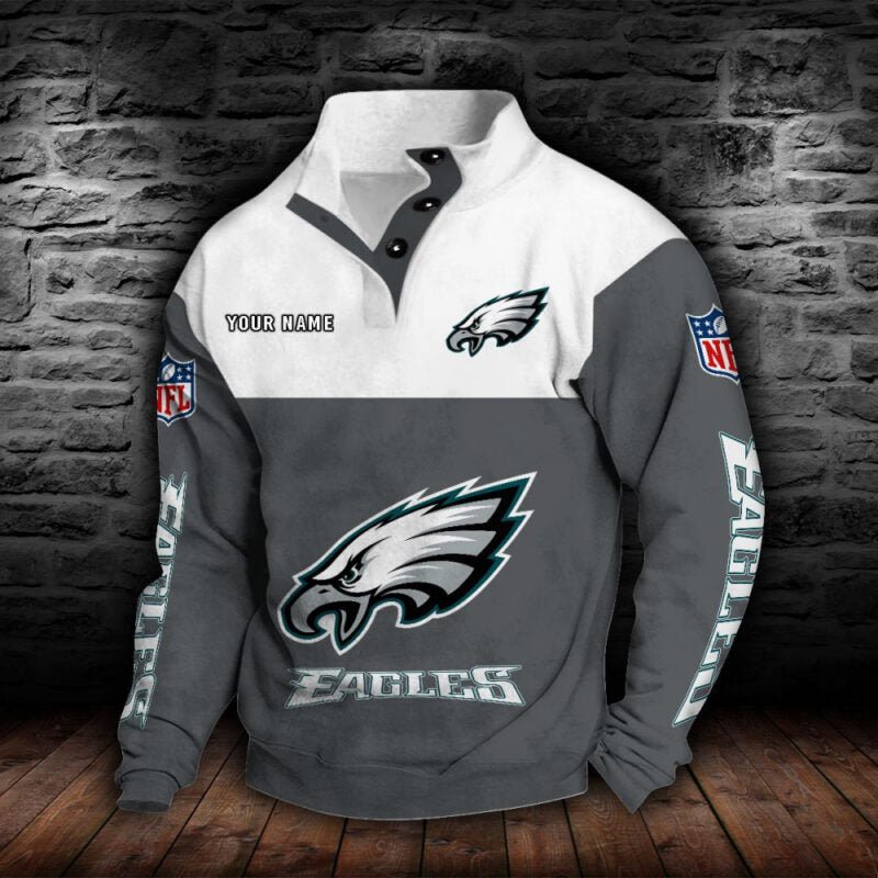LIMITED EDITION - NEW CUSTOMIZED NFL02 PPE PHILADELPHIA EAGLES QUARTER-BUTTON STAND-COLLAR SWEATSHIRT