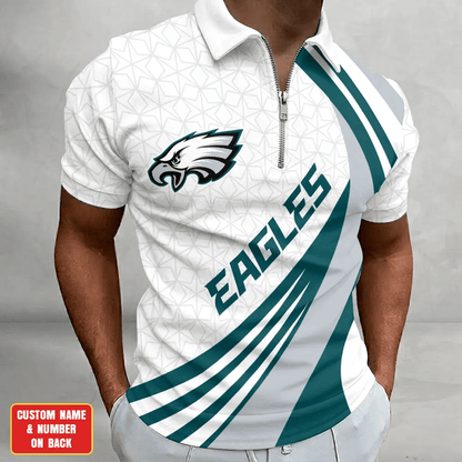 [SPECIAL OFFER] NEW CUSTOMIZED NFL02 PPE PHILADELPHIA EAGLES ZIP POLO SHIRT