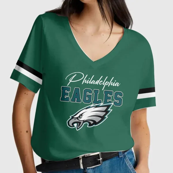 LIMITED EDITION - NEW CUSTOMIZED NFL02 PPE PHILADELPHIA EAGLES V-NECK FEMALE SHIRT