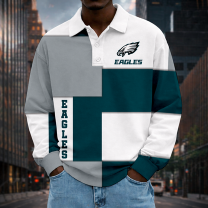 LIMITED EDITION - NEW CUSTOMIZED NFL02 PPE PHILADELPHIA EAGLES MEN LONG SLEEVE POLO