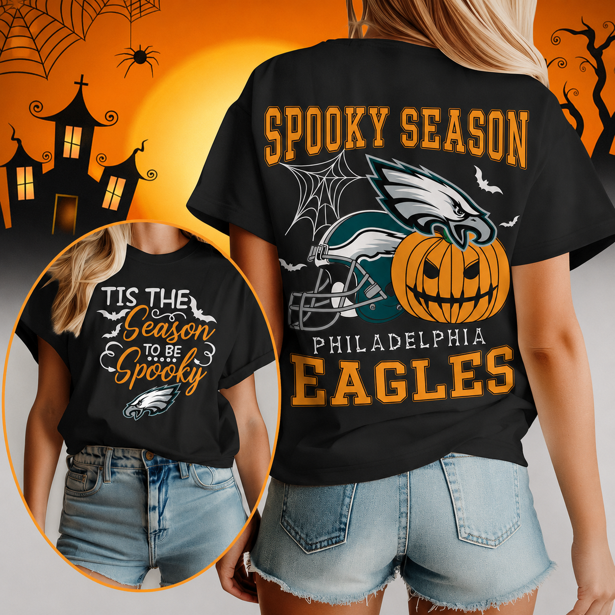 LIMITED EDITION - NEW CUSTOMIZED NFL02 PPE PHILADELPHIA EAGLES  HALLOWEEN T-SHIRT, HOODIE & ZIP HOODIE