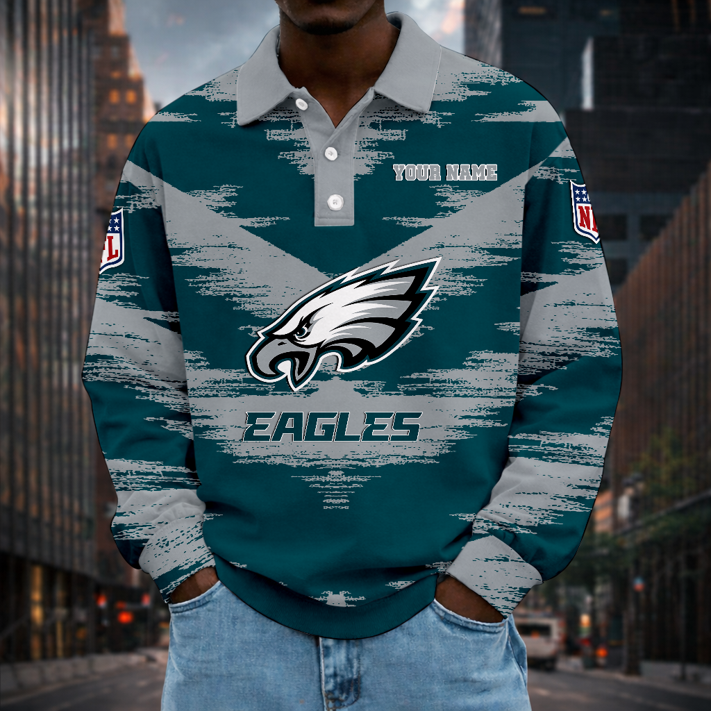 LIMITED EDITION - NEW CUSTOMIZED NFL02 PPE PHILADELPHIA EAGLES MEN LONG SLEEVE POLO
