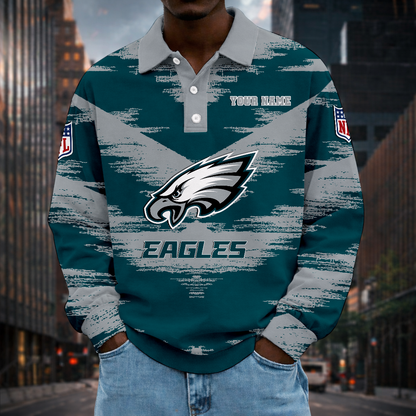 LIMITED EDITION - NEW CUSTOMIZED NFL02 PPE PHILADELPHIA EAGLES MEN LONG SLEEVE POLO