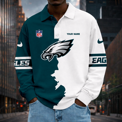 LIMITED EDITION - NEW CUSTOMIZED NFL02 PPE PP EAGLES MEN LONG SLEEVE POLO