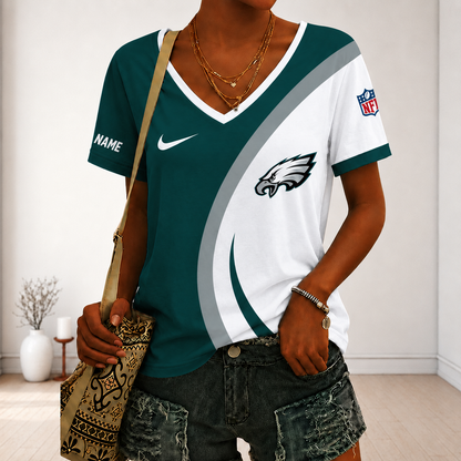 LIMITED EDITION - NEW CUSTOMIZED NFL02 PPE PHILADELPHIA EAGLES V-NECK FEMALE SHIRT