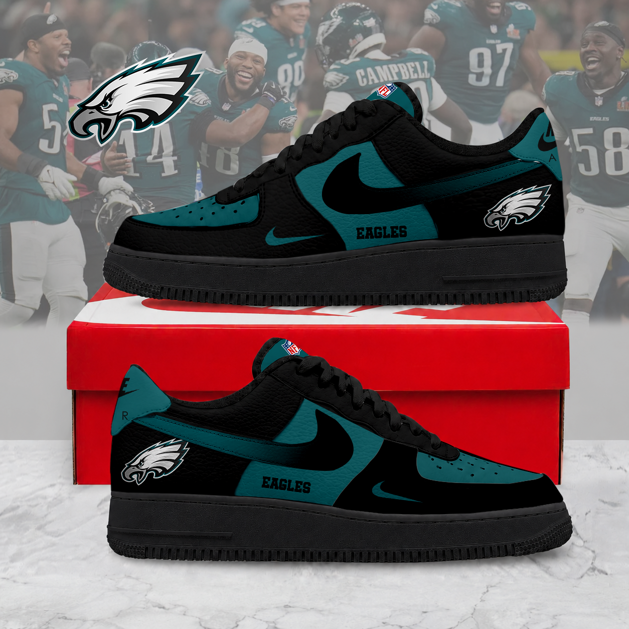 ELITE EDITION - NEW CUSTOMIZED NFL02 PPE PHILADELPHIA EAGLES AF1 SNEAKERS