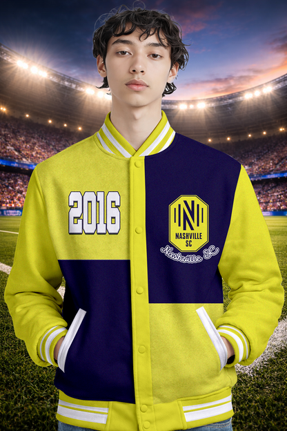 LIMITED EDITION - NEW CUSTOMIZED MLS02 NSC NASHVILLE SATIN VARSITY & BASEBALL JACKET