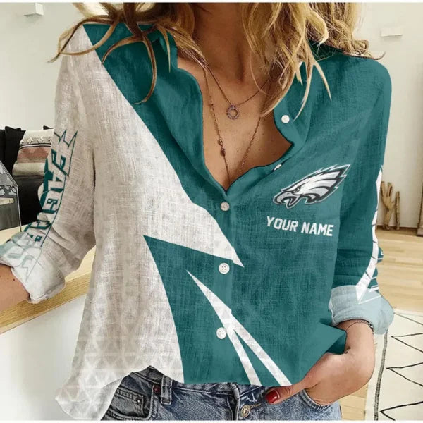 [SPECIAL OFFER] NEW CUSTOMIZED NFL02 PPE PHILADELPHIA EAGLES WOMEN CASUAL SHIRT