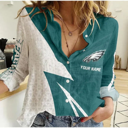 [SPECIAL OFFER] NEW CUSTOMIZED NFL02 PPE PHILADELPHIA EAGLES WOMEN CASUAL SHIRT