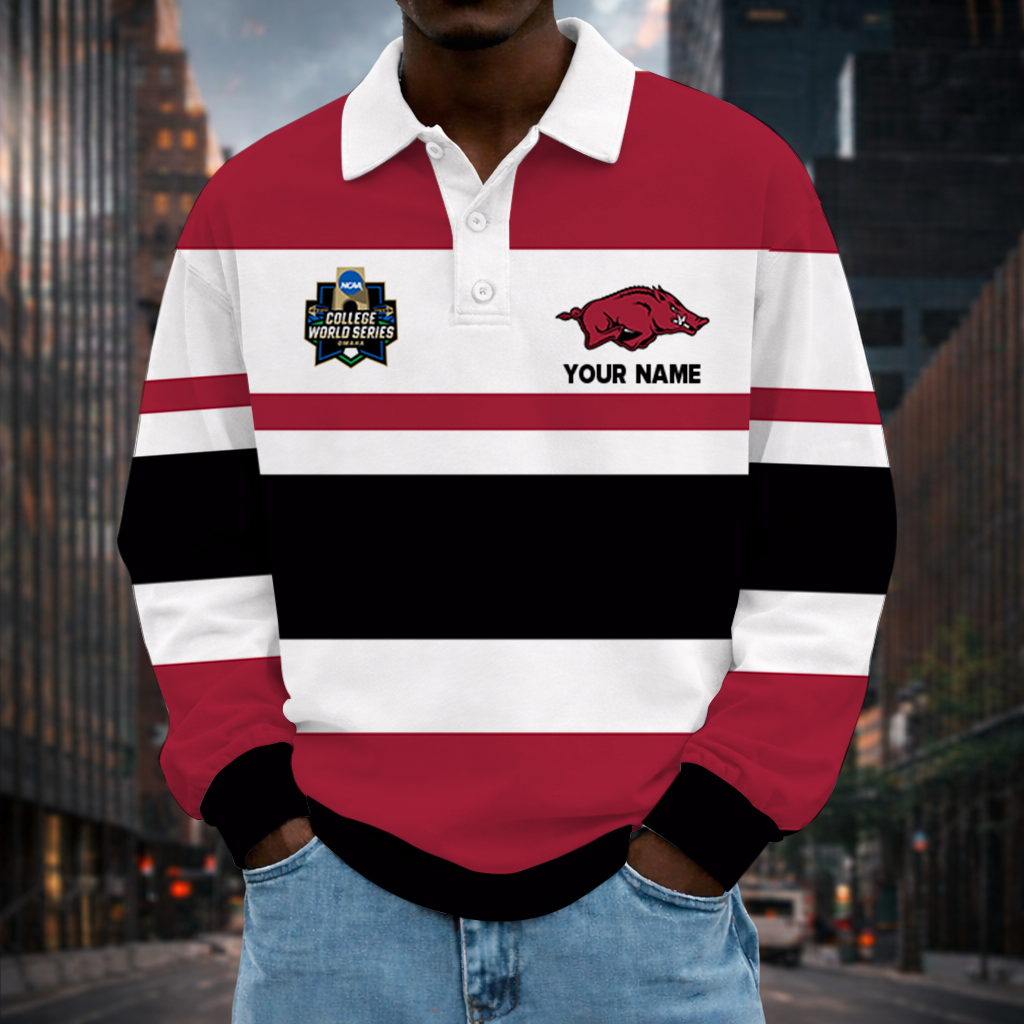 LIMITED EDITION - NEW CUSTOMIZED NCAA CWS03 AKR ARKANSAS RAZORBACKS UNISEX LONG SLEEVE POLO