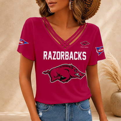 [FAN FAVORITE] NEW CUSTOMIZED NCAA CWS03 AKR ARKANSAS RAZORBACKS V-NECK SHIRT