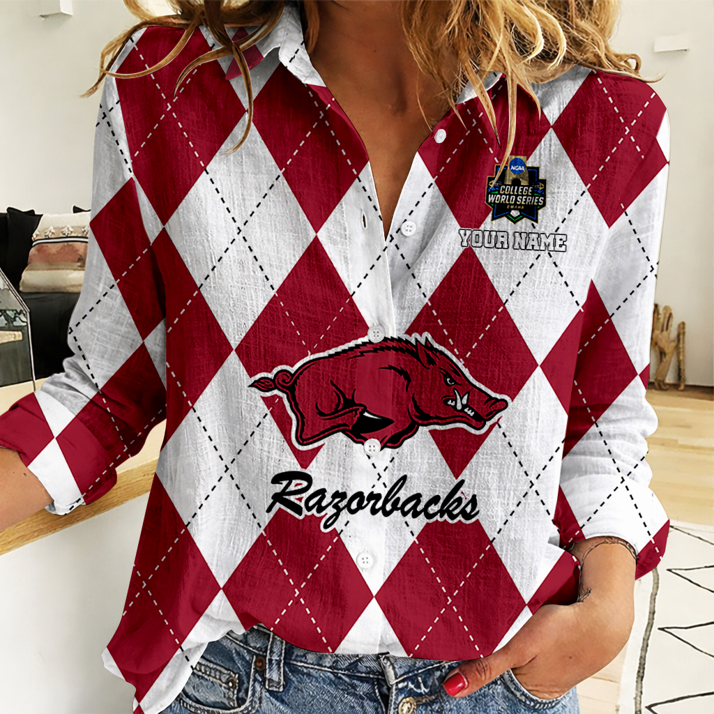 LIMITED DROP - NEW CUSTOMIZED | NCAA CWS03 AKR AK RAZORBACKS WOMEN CASUAL SHIRT FOR FAN