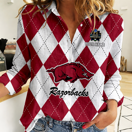 LIMITED DROP - NEW CUSTOMIZED | NCAA CWS03 AKR AK RAZORBACKS WOMEN CASUAL SHIRT FOR FAN