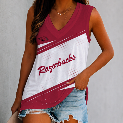 VIRAL EDITION - NEW CUSTOMIZED NCAA CWS03 AKR ARKANSAS RAZORBACKS WOMEN'S V-NECK TANK TOP