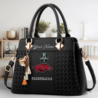 LIMITED EDITION - NEW CUSTOMIZED NCAA CWS03 AKR ARKANSAS RAZORBACKS ZIP HANDBAG MULTICOLOR