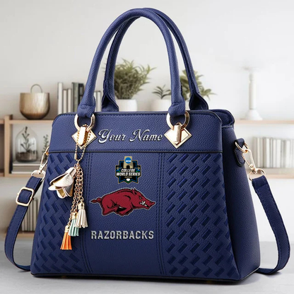 LIMITED EDITION - NEW CUSTOMIZED NCAA CWS03 AKR ARKANSAS RAZORBACKS ZIP HANDBAG MULTICOLOR
