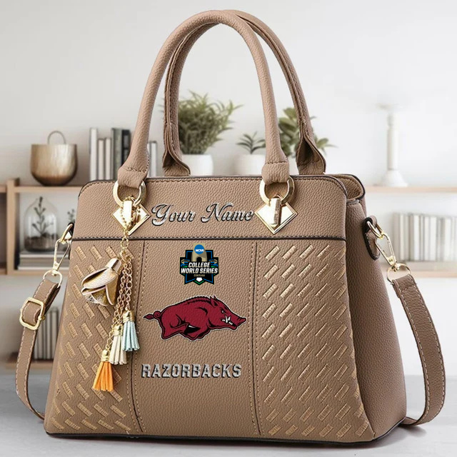 LIMITED EDITION - NEW CUSTOMIZED NCAA CWS03 AKR ARKANSAS RAZORBACKS ZIP HANDBAG MULTICOLOR