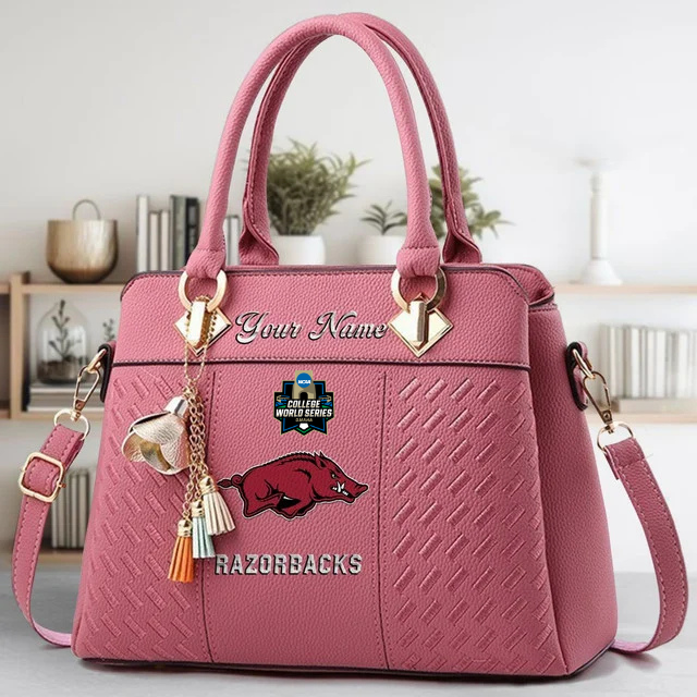 LIMITED EDITION - NEW CUSTOMIZED NCAA CWS03 AKR ARKANSAS RAZORBACKS ZIP HANDBAG MULTICOLOR
