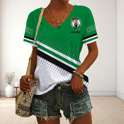 LIMITED EDITION - NEW CUSTOMIZED NBA03 BCE BOSTON CELTICS V-NECK FEMALE SHIRT