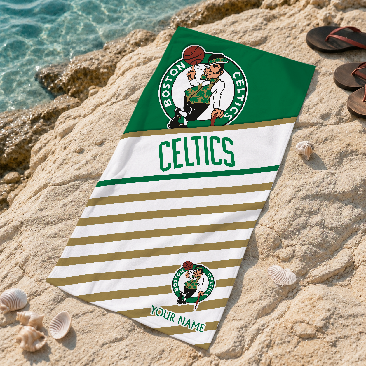 LIMITED EDITION - NEW CUSTOMIZED NBA03 BCE BOSTON CELTICS BEACH TOWEL FOR FAN