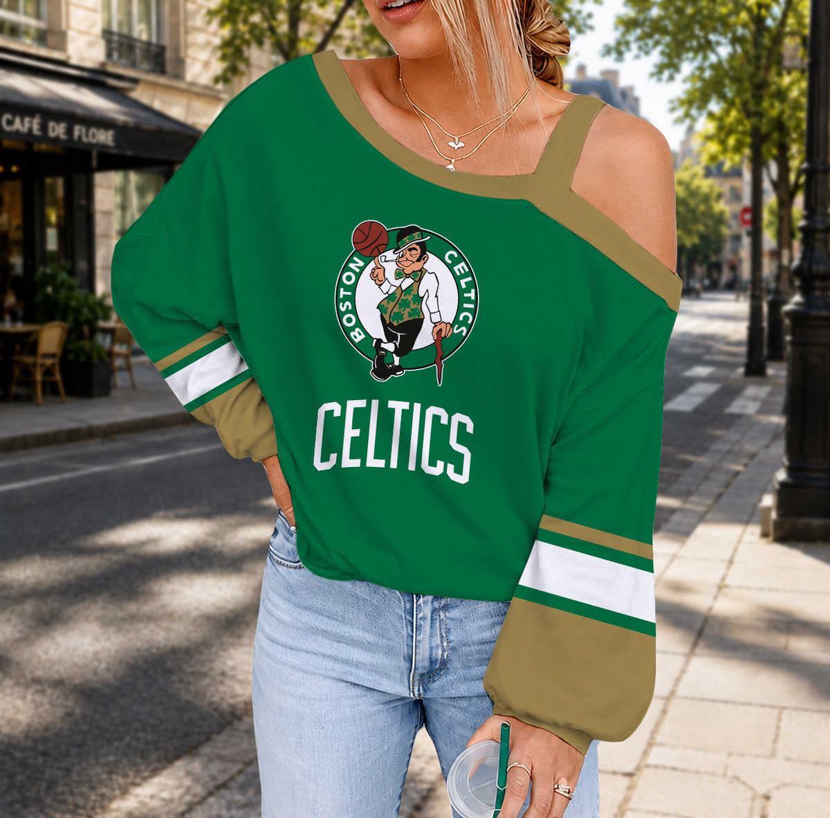 LIMITED EDITION - NEW CUSTOMIZED NBA03 BCE BOSTON CELTICS DROP SHOULDER SWEATSHIRT