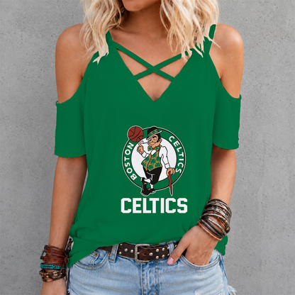 LIMITED EDITION - NEW CUSTOMIZED NBA03 BCE BOSTON CELTICS CRISS CROSS V-NECK TOP