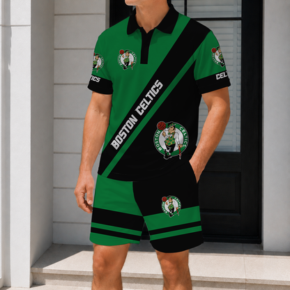 LIMITED EDITION - NEW CUSTOMIZED NBA03 BCE BOSTON CELTICS POLO SHIRT & SHORT PANTS SET