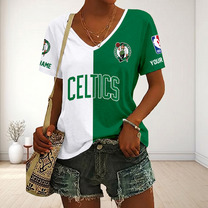 LIMITED EDITION - NEW CUSTOMIZED NBA03 BCE BOSTON CELTICS V-NECK FEMALE SHIRT