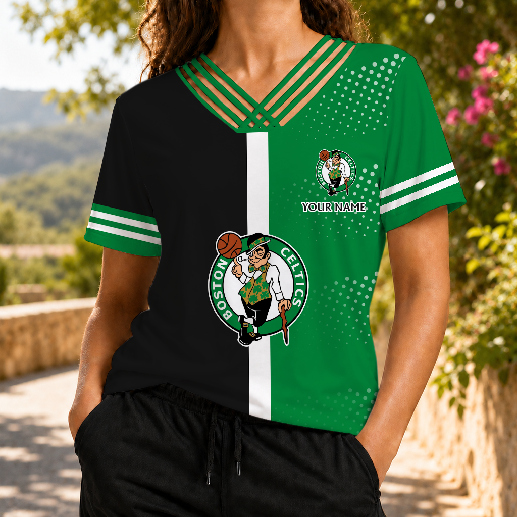 LIMITED EDITON - NEW CUSTOMIZED NBA03 BCE BOSTON CELTICS V-NECK SHIRT
